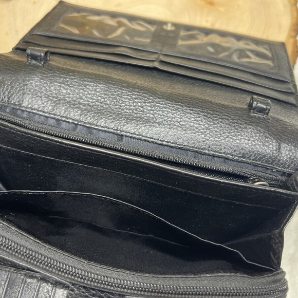Vintage Brighton Black Pebbled Genuine Leather Croc Trim Clutch Organizer Wallet - Picture 9 of 16